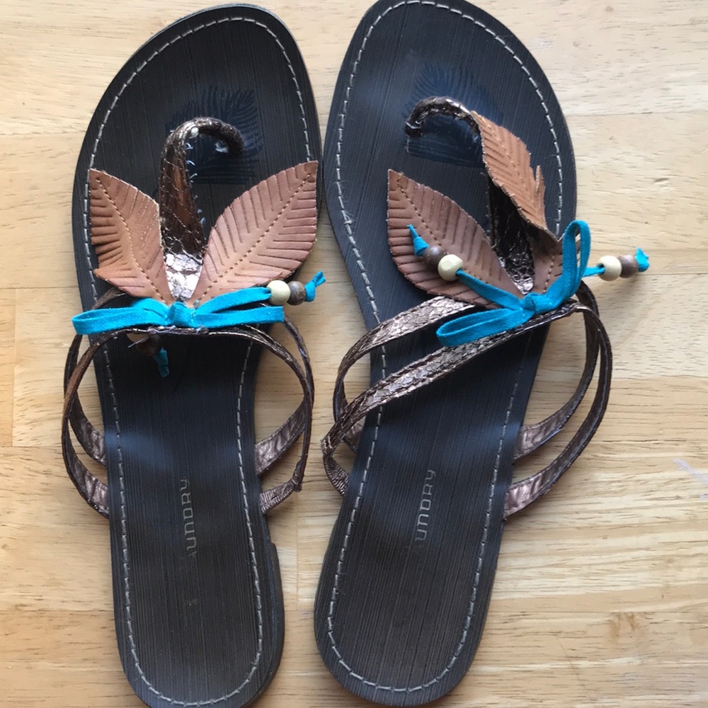 Chinese laundry faux feather and beaded sandals